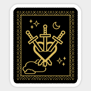 Tarot Card - Three of Swords - Gold Sticker